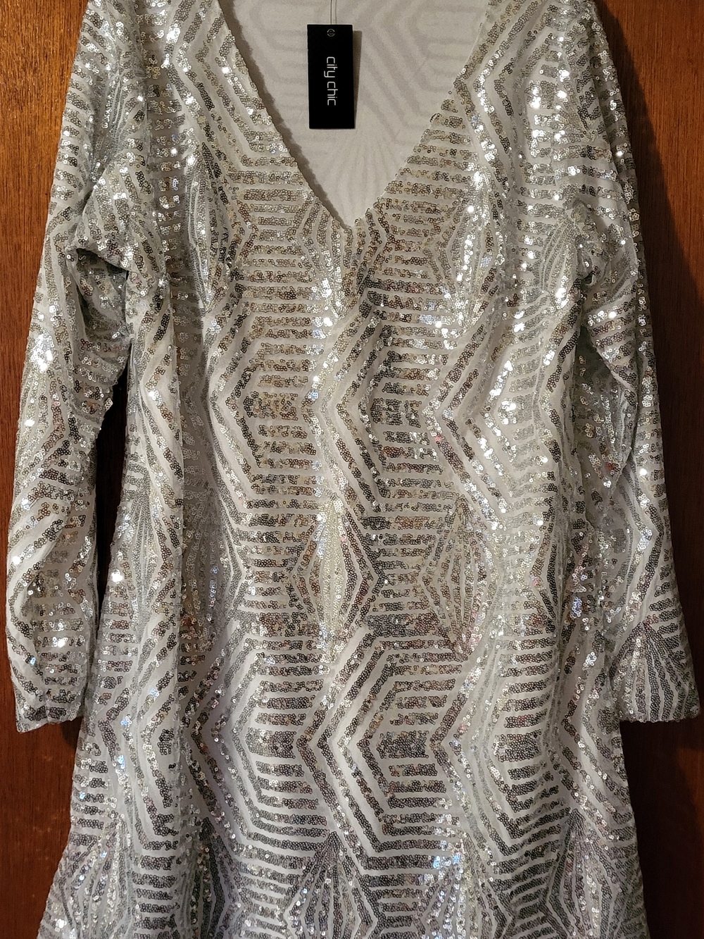 City Chic Silver Sequin V-Neck Party Dress